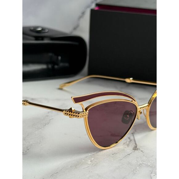 NEW Valentino V-Glassliner VLS118-B Gold Cat Eye Sunglasses $1300 main image 6